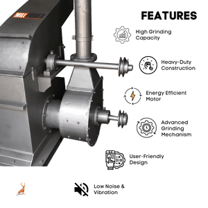 25 hp masala grinder - blower and pulley close-up view  - reindeer machinery