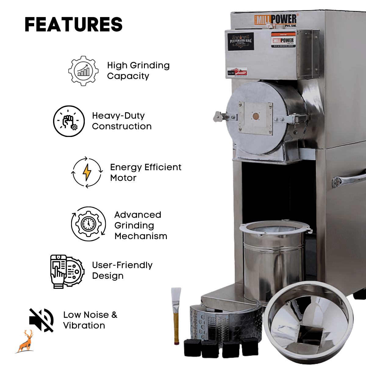 5 hp atta chakki - features - reindeer machinery