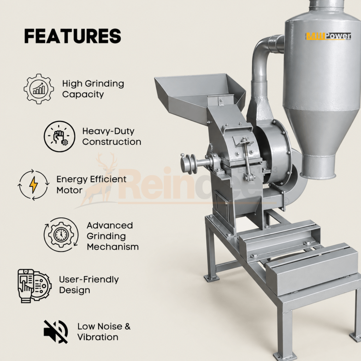 5 hp மிளகாய் அரைக்கும் இயந்திரம் - சிறப்பம்சங்கள் - ரெயின்டீர் மெஷினரி